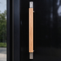 Russia Door Glossy Black Steel Door with Vertical Wood Slat Pattern for Villa Entrance