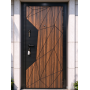 Russia Style Wood Grain Exterior Door, Modern Villa Outside Security Door with Geometric Metal Lines