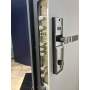 Modern Black Steel Security Entrance Door with Minimalist Flat Panel and Vertical Pull Handle Custom Size Metal Front Door
