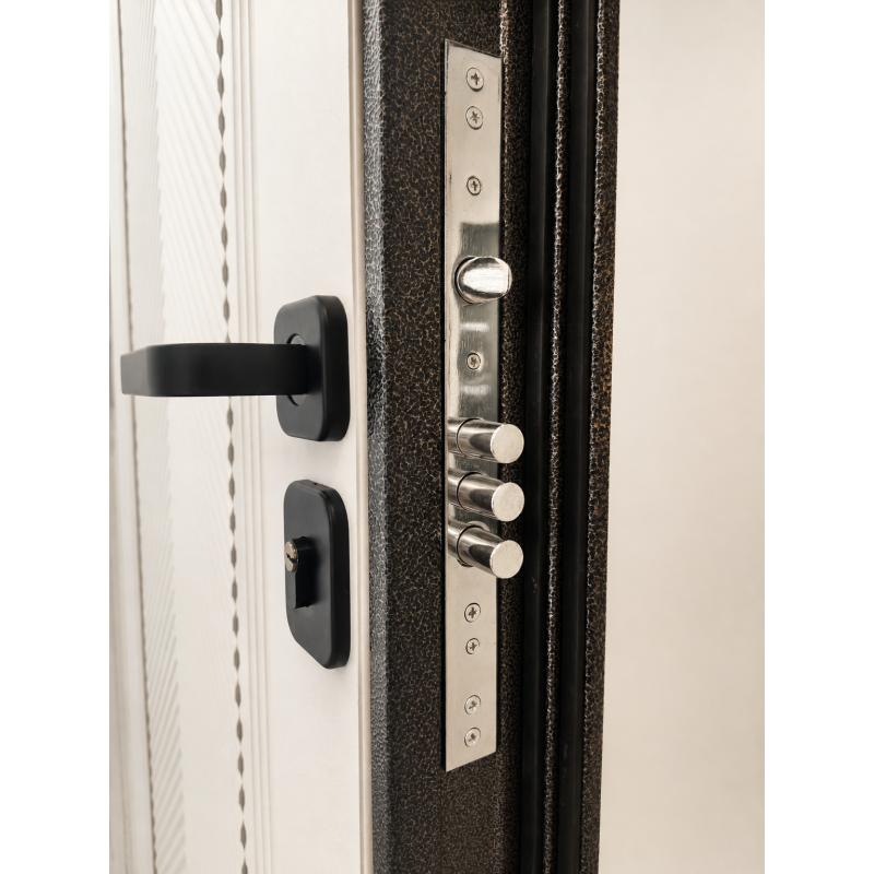 Russia Door Glossy Black Steel Door with Vertical Wood Slat Pattern for Villa Entrance