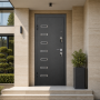 Russia Door Matte Dark Grey Steel Door with Rectangular Metal Pattern for Villa Entrance