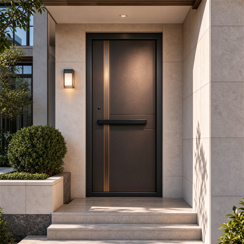 Weather Resistant with Dark Brown Matte Surface and Gold Vertical Stripes for Villa Main Entrance