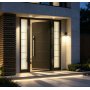 Modern Steel Pivot Front Door with Frosted Glass Sidelights for Luxury Villa Exterior