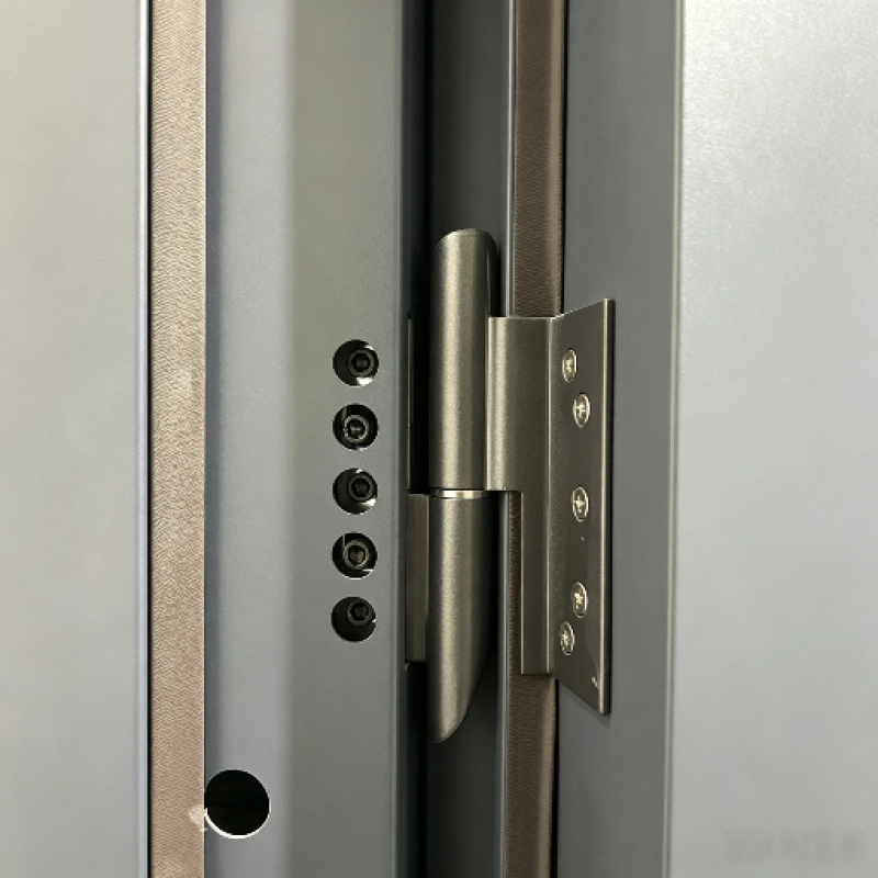 Modern Steel Pivot Front Door with Frosted Glass Sidelights for Luxury Villa Exterior