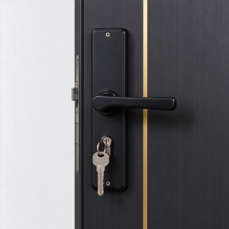 Security Door Modern Black Wood Grain Steel Entry Door Customized for Villa Residential Home