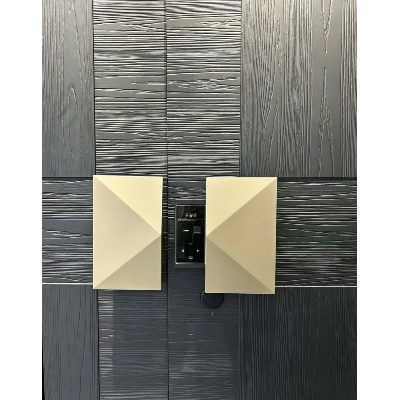 Modern Wood Grain Steel Exterior Security Villa Door With Smart Fingerprint Lock