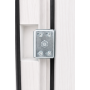 White Oak Wood Grain Exterior Front Entry Steel Security Door with Black Linear Accents for Villas