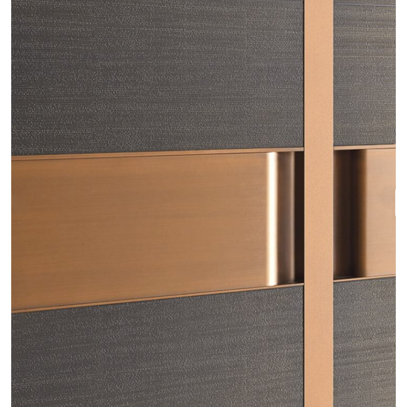 Modern Pivot Exterior Door, Black Exterior Villa Front Door with Gold Metal Decor Strips