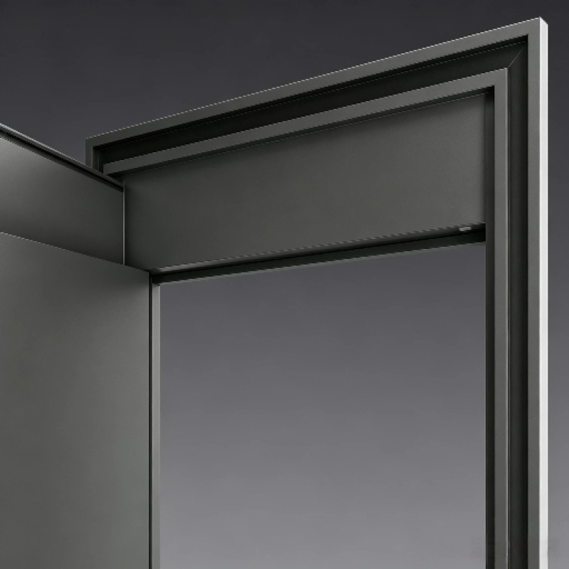 Modern Wood Grain Interior Smart Door with Gold Strip & Long Pull Handle for Home Entrance