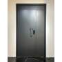 Modern Black Steel Security Entrance Door with Minimalist Flat Panel and Vertical Pull Handle Custom Size Metal Front Door