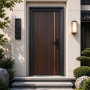 Steel Door of Dark Brown Wood Finish Steel Door for European Style Villa Building Entry