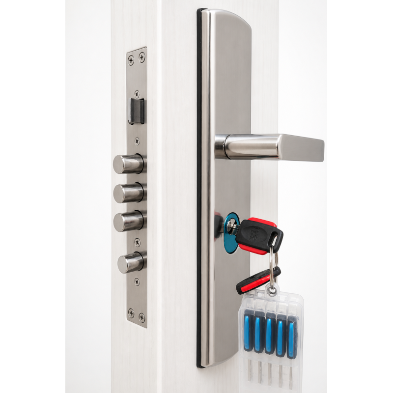 White Matte Steel Security Door with Multi Lock for Residential Villa Project