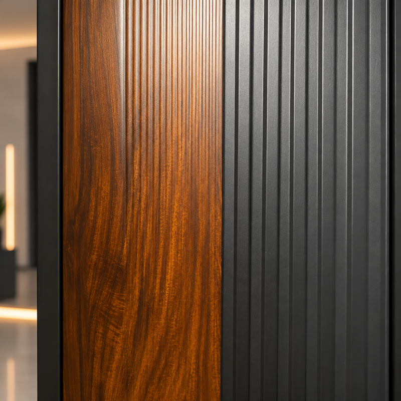 Vertical Grooved Steel Entry Door, Wood Grain Security Door for Home