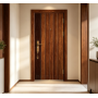 Vertical Grooved Steel Entry Door, Wood Grain Security Door for Home