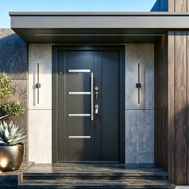 Luxury Design one and a half door Main Gate Soundproof Security Door Cold-rolled Sheet Steel for Villa.