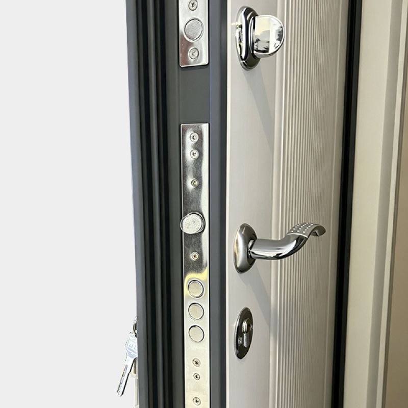 Russia Door of Matte Dark Grey Groove Design Steel Door for Modern Building Entry 