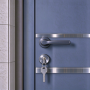 Russia Door Black Steel Door with Horizontal Metal Trim for Modern Building Entrance