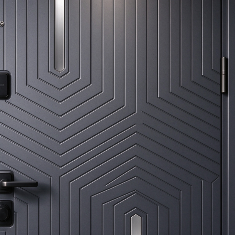Russia Door of Matte Dark Grey Groove Design Steel Door for Modern Building Entry 