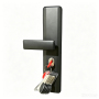 Traditional Embossed Panel Steel Single Entry Door, Dark Reddish Brown Wood Texture Security Door for Apartment Entrance
