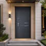 Russia Door Black Steel Door with Horizontal Metal Trim for Modern Building Entrance