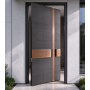 Modern Pivot Exterior Door, Black Exterior Villa Front Door with Gold Metal Decor Strips