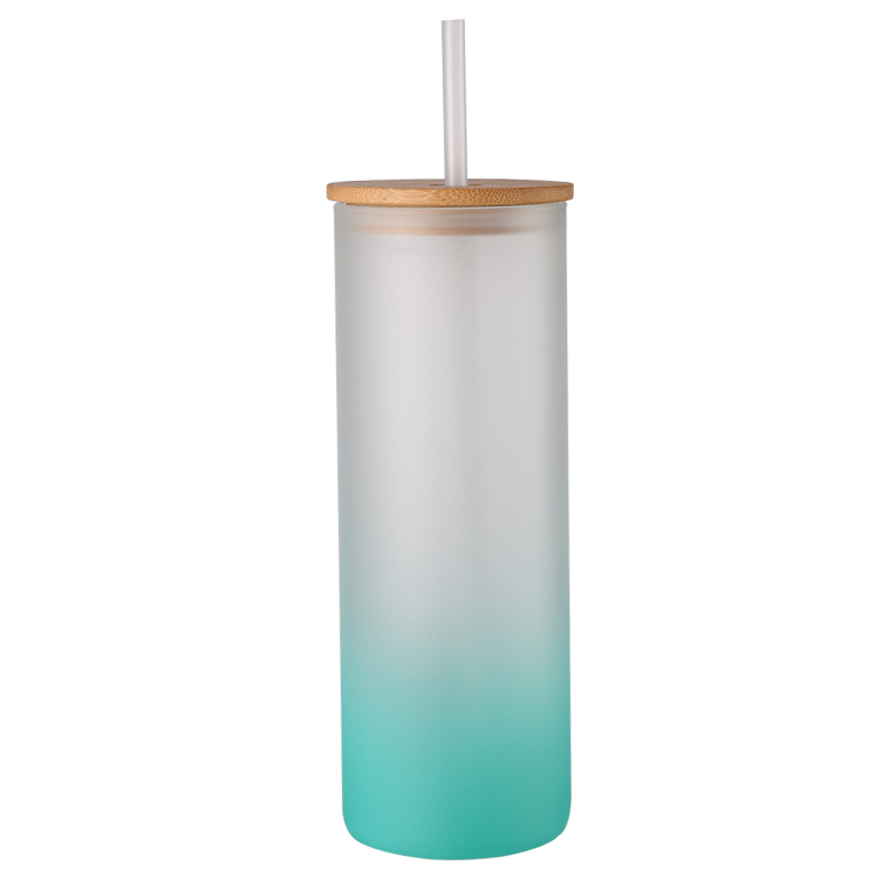 CUPPARK Factory Glass Water Bottle with Straw Bamboo Lid Travel Custom Logo Printing Changing Color Bottle