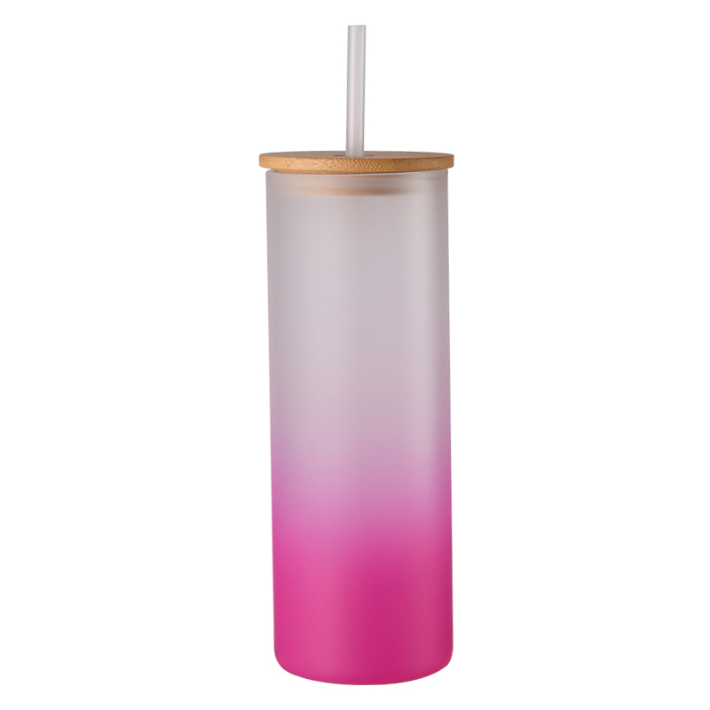 CUPPARK Factory Glass Water Bottle with Straw Bamboo Lid Travel Custom Logo Printing Changing Color Bottle