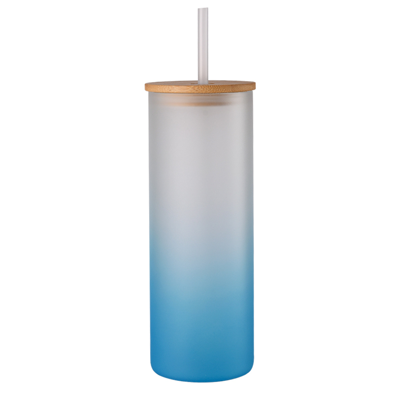 CUPPARK Factory Glass Water Bottle with Straw Bamboo Lid Travel Custom Logo Printing Changing Color Bottle