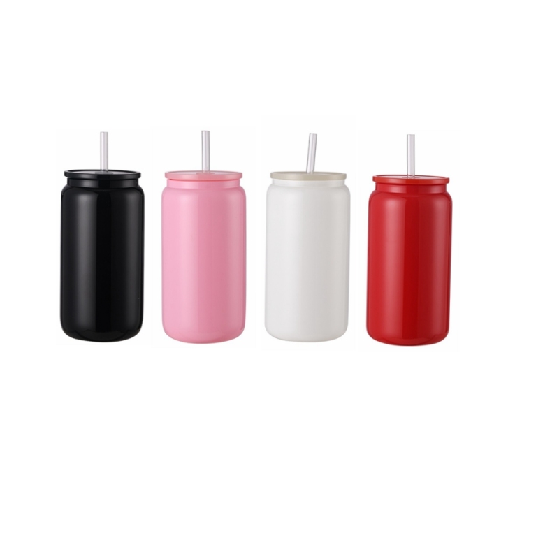 New Style16oz Glass Can Sublimation Black Juicy Painting Soda Glass Jar Sublimation Blanks Black Milk Beer Cup