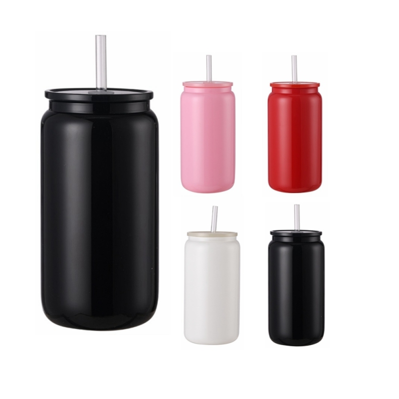 New Style16oz Glass Can Sublimation Black Juicy Painting Soda Glass Jar Sublimation Blanks Black Milk Beer Cup