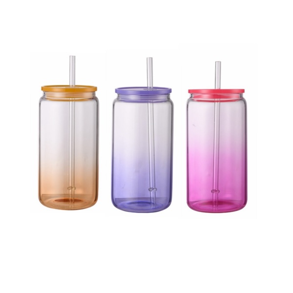 CUPPARK 16oz Gradient Jelly Glasses Glass Can With Colorful Lids for UV DTF Wraps