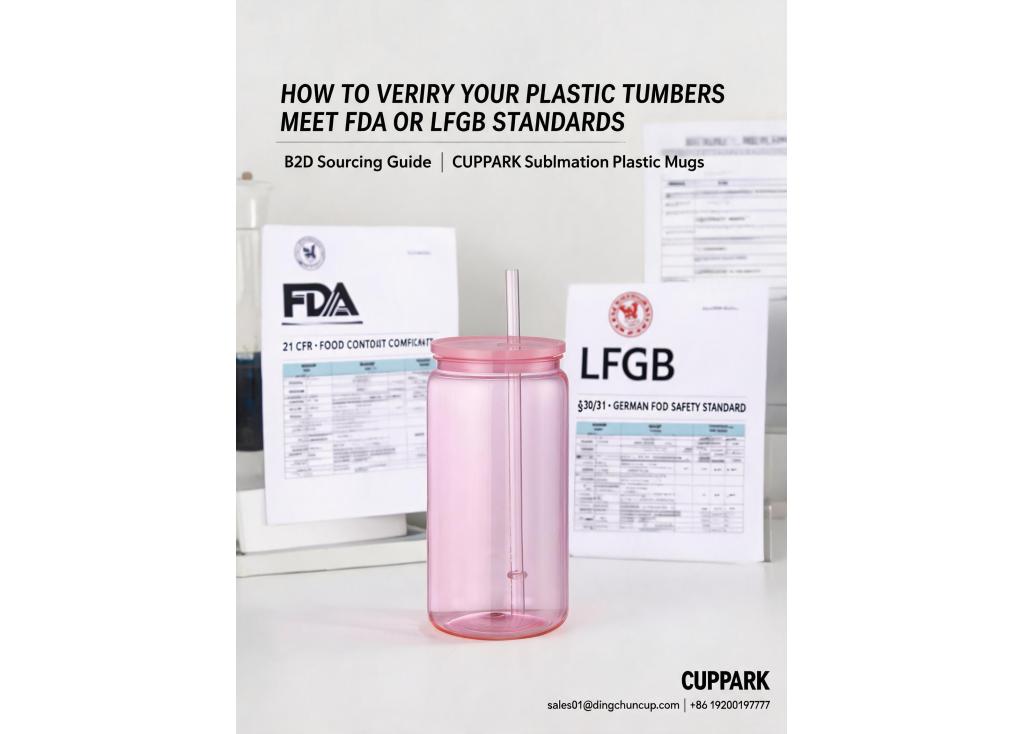 How can I verify that your plastic tumblers meet FDA or LFGB standards?