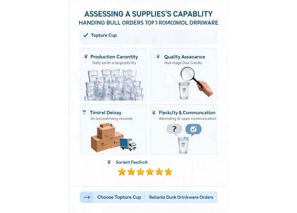 How to assess a supplier's ability to handle large-volume bulk orders for promotional drinkware?