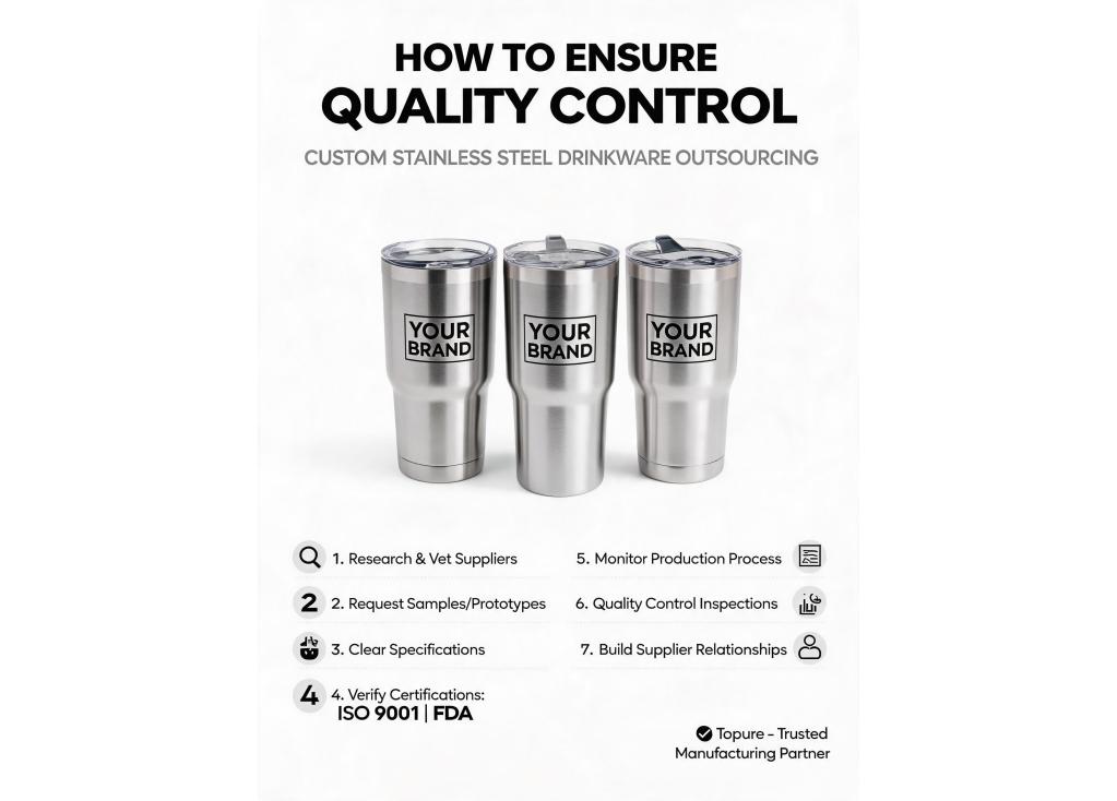 How do I ensure quality control when outsourcing custom stainless steel drinkware production?