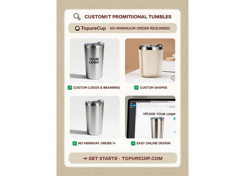 Can I customize the shape and logo of promotional tumblers with no minimum order?