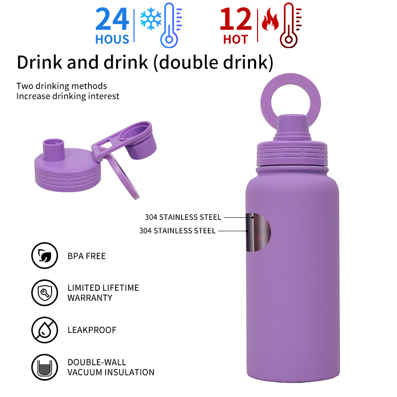 New Large Capacity 1L Straw Insulated Bottle Phone Magnetic Bracket One Bottle Two Lids Outdoor Sports Water Bottle