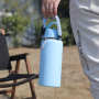 Portable 1L Double Wall Stainless Steel Insulated Vacuum Bottle Camping Outdoor Business Bottle with Braided Rope and Straw Lid