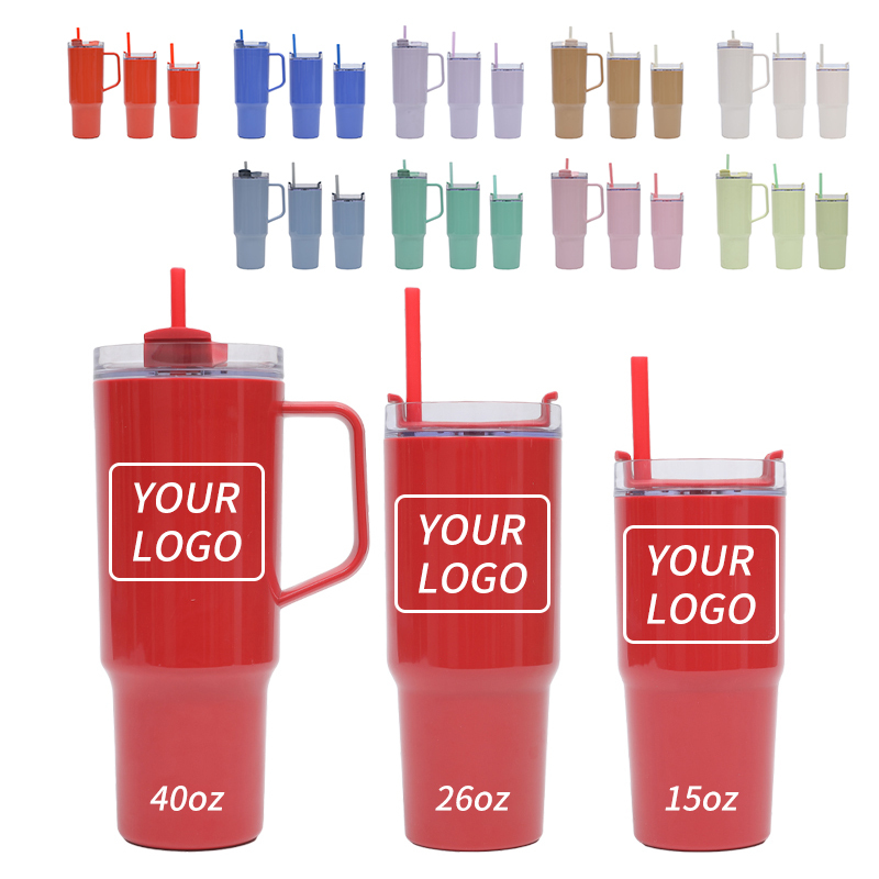 Customization 40oz solid color plastic cup set with straw 3 in1set tumbler