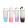 New wholesale black/red/pink Double wall 24oz straw cups plastic tumbler Cups with lids and straws party drink cups