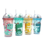 Reusable 480ml cartoon dinosaur plastic water bottle party cute gift plastic mug tumbler with straw  lid