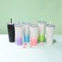 New arrival custom logo crystal stainless steel reusable acrylic cup mug tumbler with straw and lid