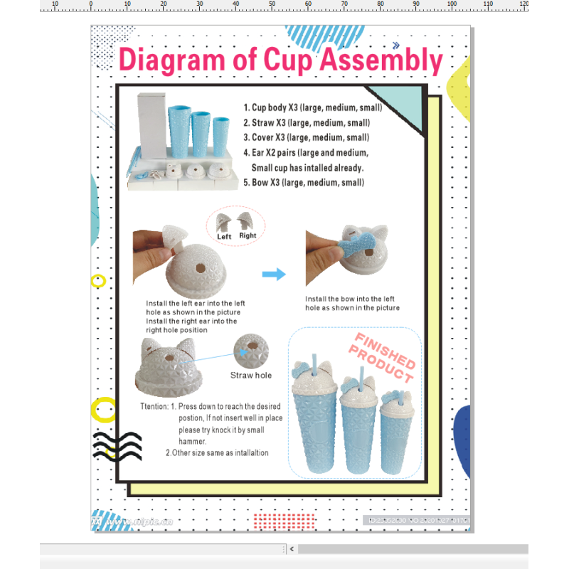 Hot Selling Plastic Cup 3 mugs for 1 set 35oz/26oz,15oz In Bulk Cartoon Kitty Cat Water Bottles Coffee Cup Studded Tumblers