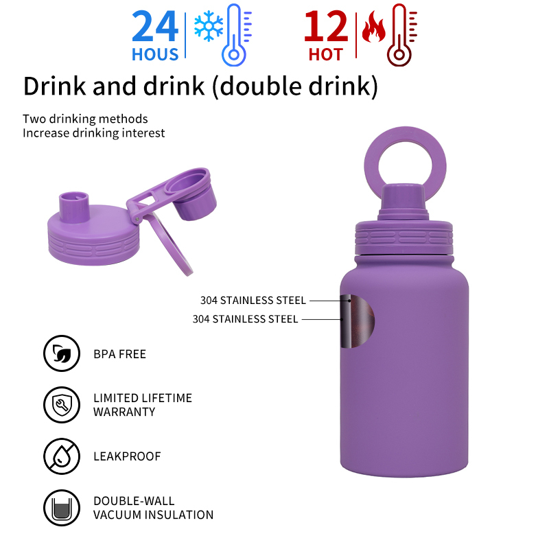 Magnetic Stainless Steel Lid Wide Mouth Water Bottle Multi-Angle Stand Lid Travel Insulated Bottle