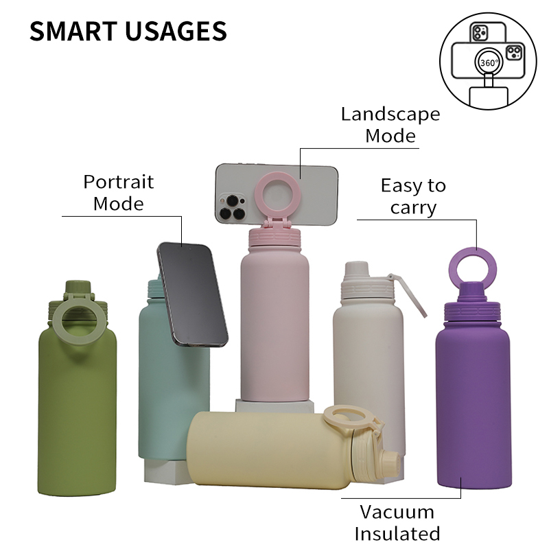 Magnetic Stainless Steel Lid Wide Mouth Water Bottle Multi-Angle Stand Lid Travel Insulated Bottle