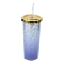 Wholesale Gradient color double-layer plastic cup glitter cup with straw 24 OZ tumbler cups in bulk