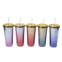 Wholesale Gradient color double-layer plastic cup glitter cup with straw 24 OZ tumbler cups in bulk