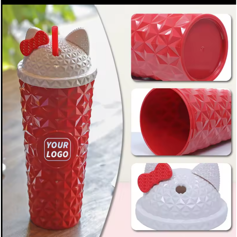Popular Products 2024 710ml Mugs Studded Tumbler Straw Coffee Cup Colorful Water Cups 24oz Plastic Custom Cartoon Tumblers