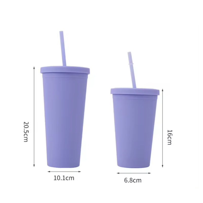 Cheap Double Wall Skinny Acrylic Cup Pastel Colored Matte Tumblers 16oz Plastic Reusable Tumbler Cups With Straw Lid