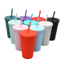 Cheap Double Wall Skinny Acrylic Cup Pastel Colored Matte Tumblers 16oz Plastic Reusable Tumbler Cups With Straw Lid