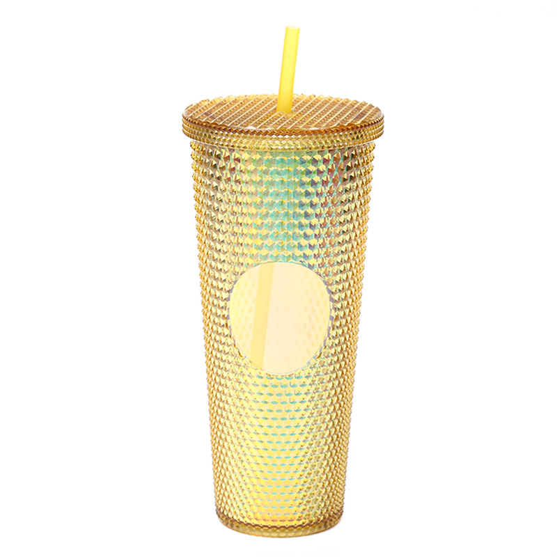 Light Weight 24OZ Color Options Plastic Double Wall Tumbler Juice Coffee Mug with lid straw